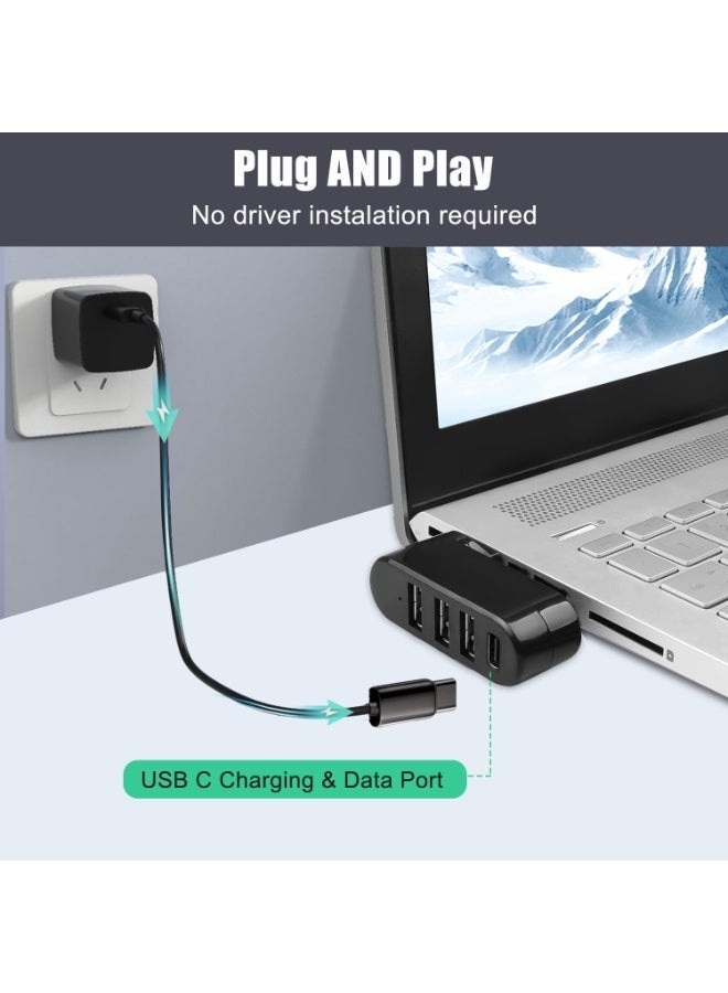 موزع USB 3.0 بأربعة منافذ [قابل للتدوير 90°/180°]، مقسم USB مع 3 منافذ USB-A ومنفذ USB C للطاقة/البيانات، مداعب USB للكمبيوتر المحمول، السيارة، iMac، MacBook Air، MacBook Pro، وغيرها - Image 2